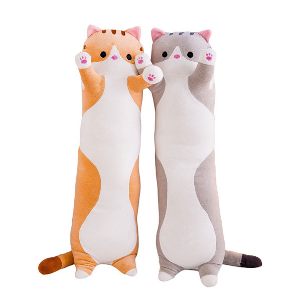 Cylindrisk katt figur kudde Mjuk sovande djur plysch docka säng soffkudde för barn Vuxna 50/70/90 cm lång Gray 70cm