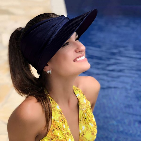 Sommer Dame Solhat Pakkelig Stor Skygge Solskærm Hatte Dame Sommer UV Beskyttelse Strandkasket dark blue