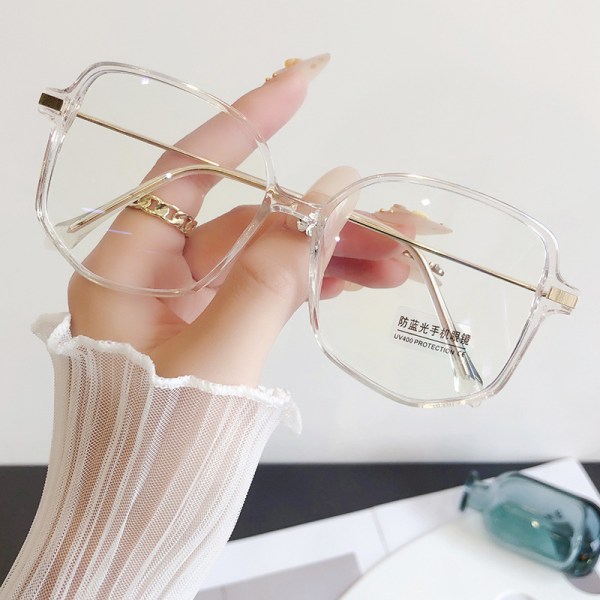 Platt spegelglas Klassisk fyrkantig ram Antiblått ljus Trendig stil dekorativa glasögon för män kvinnor Transparent Frame