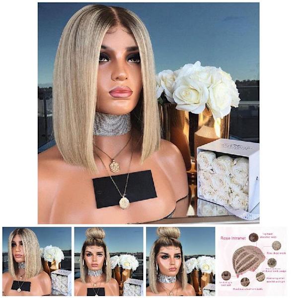Kvinnor Bob Style rakt hår peruk Syntetisk gradient blont hår Värmebeständig kort peruk Black