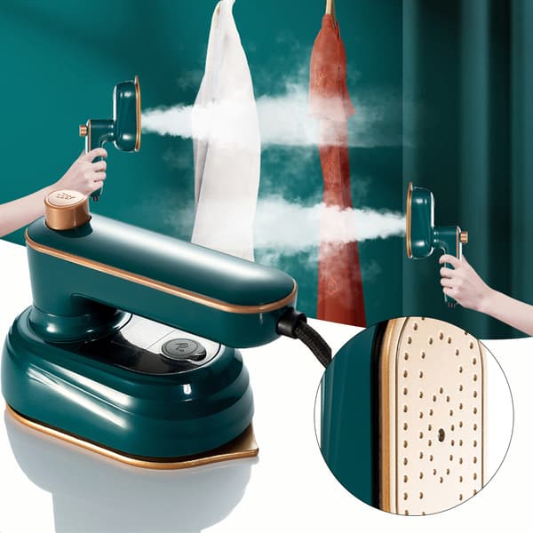 Hopfällbar mini ångstrykjärn Bärbar torr & våt resestrykmaskin Multifunktionsspray Kläder strykjärn Blackish Green EU plug