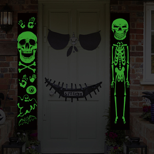 Halloweens lysande hängande par med skelett demonfladdermössmönster Glow In Dark Dekal för Halloween Heminredning