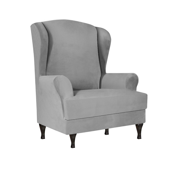Hög elastisk mjuk mocka Wingback cover Halkfri enfärgad Stretch-skydd för sluttande arm King Back stol Light Grey