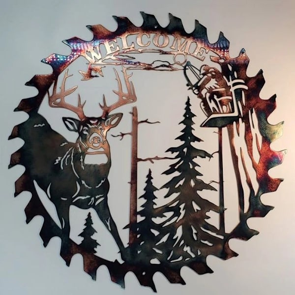 Älgsågblad Vägg Metallkonst Heminredning Fars Dag Unik gåva Dekorativ Metallkonst Trädvägg Självhäftande prydnad Elk Saw Blade