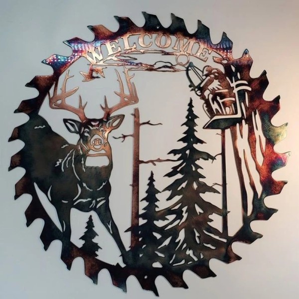 Älgsågblad Vägg Metallkonst Heminredning Fars Dag Unik gåva Dekorativ Metallkonst Trädvägg Självhäftande prydnad Whitetail Bow Hunter Sawblade