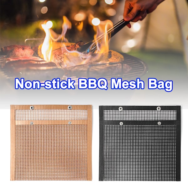 BBQ Grill Mesh Bag Återanvändbar Lätt att rengöra Non-Stick Mesh för utomhus picknick matlagning Grill Black 22*27CM
