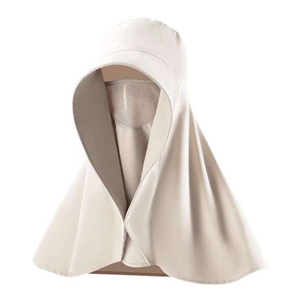 Sommer Bredskygget Solhat til Kvinder Udendørs Stor UV Beskyttelse Shawl Hat med Ansigt Hals Dæk Flap Strandhat Beige
