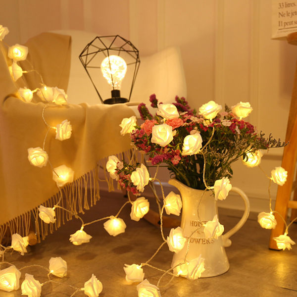 LED Rose Flower String Lights Romantisk Simulering Rose Flower Fairy Lights Batteridriven inomhus varm lampa Red 1.5m A