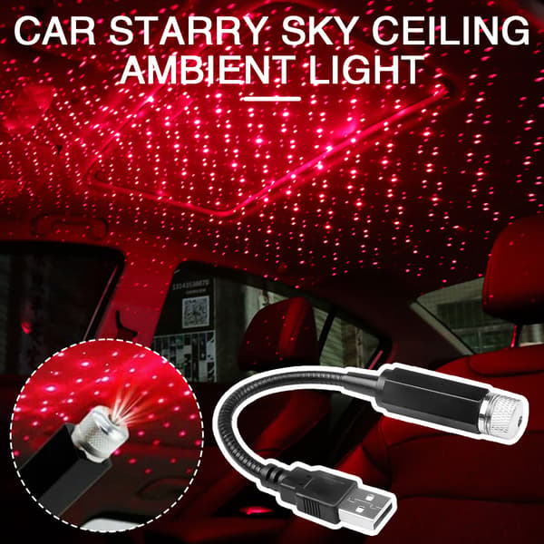 USB Car Starrying Projector Light 360° Vridbara tak Dekorativa lampor för sovrumsbil Red Light