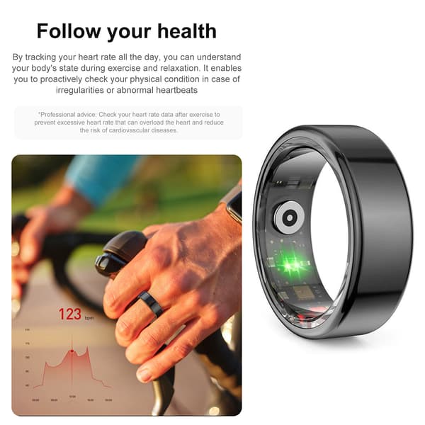 Bluetooth-kompatibel Smart Rings Pulshälsoövervakningsenhet för dagligt bruk Black Size 8