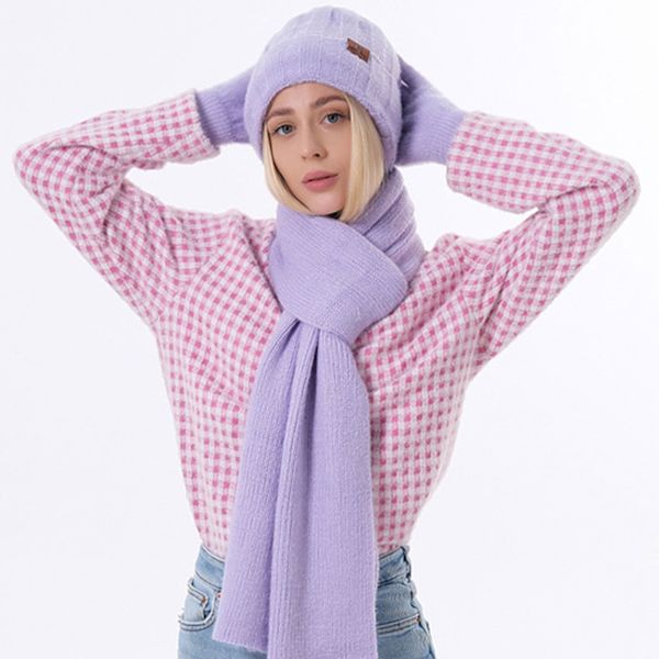 Vintermössa Halsduk Handskar Set Unisex Slouchy Halsduk Varm Stickad Mössa För Utomhus Grey