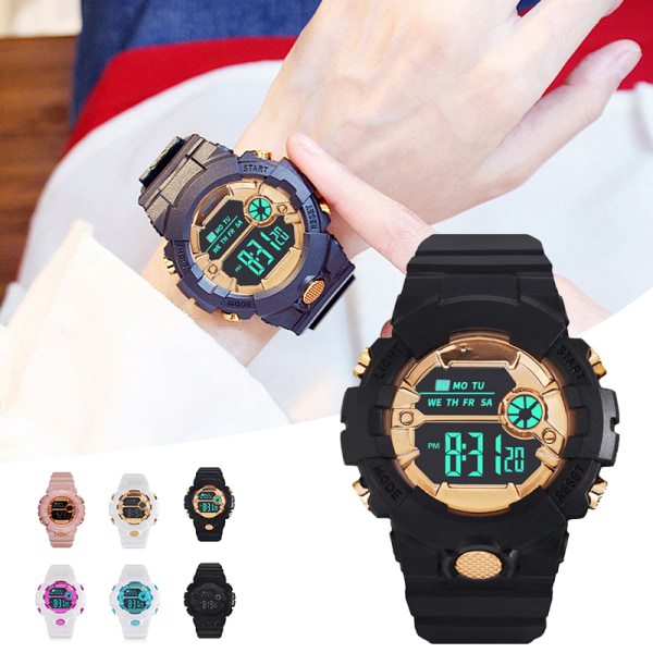 Digital watch för barn Sport utomhus LED-klockor för pojkar, flickor, multifunktionella barn, casual , elektroniska lysande klockor Black