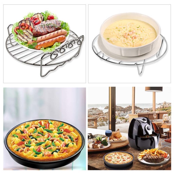 5 st set Air Fryer Tillbehör Kakfat Pan Rack Mat Kit Bärbar för 4,2-5,8QT
