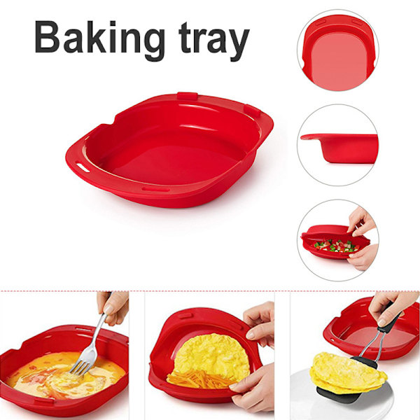Mikrovågsugn Silikon Omelett Maker Äggrulle Bakplåt Pan Köksmaterial Red