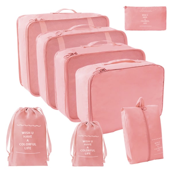 8 st Resepackningskuber för toalettartiklar Kosmetika Digital bärbar resväska Kläderpackningsväska för resa Pink