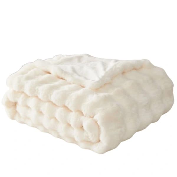 Faux Fur Kastetæppe Blødt Plys Flannel Vendbart til Sofaseng Hvid