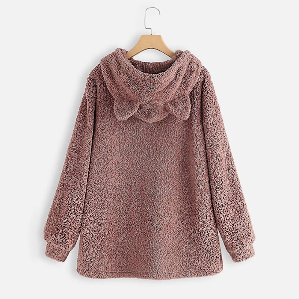Oversize Fleece Hoodie med Katteører til Kvinder Efterår Vinter Trøje Dobbeltsidet Plys Broderi Sort Black 5XL