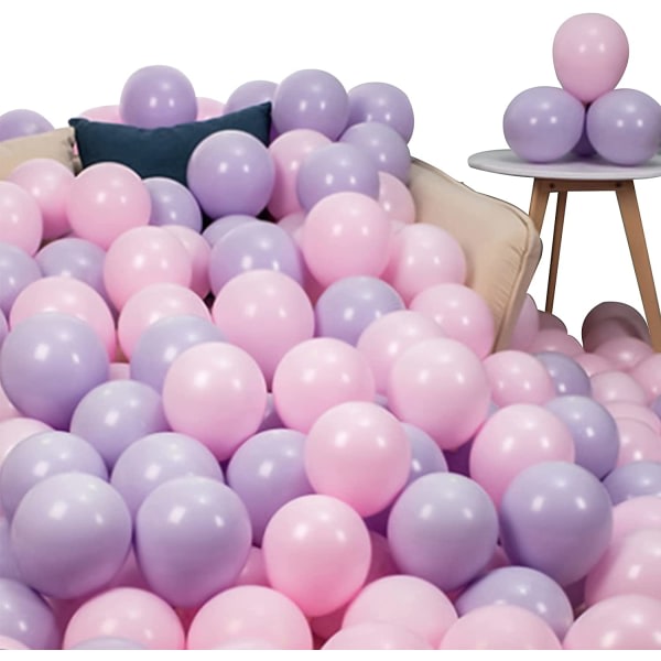 IC 10" Macaron färgglada ballonger, partypastell latexfärgade Rosa + Lila-200st