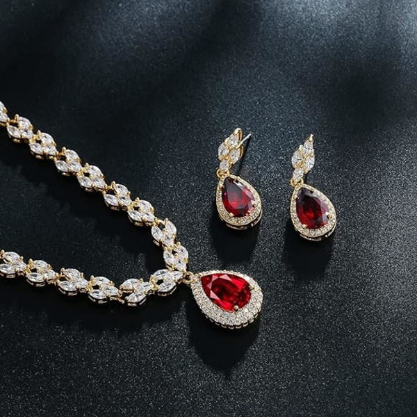 IC Vitguld/guldpläterat Cubic Zirconia CZ Marquise Teardrop Bröllops Tennis Halsband och Örhänge Set för Brudar