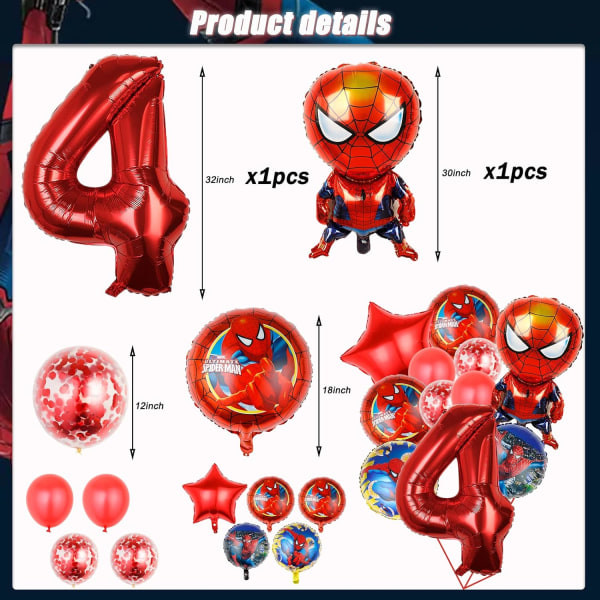 IC 11 stk Spidey Fødselsdagsfest Balloner Til Superhelt Fødselsdagsfest Dekoration Tegneserie Folie Balloner Buket Til Børn Rød