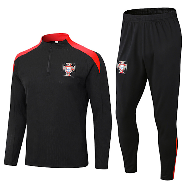 2425 Nya Spanien Portugal Brasilien Vuxen Långärmad Fotbollsträningsuniform Set Portugal/Svart Portugal/Black 2XL