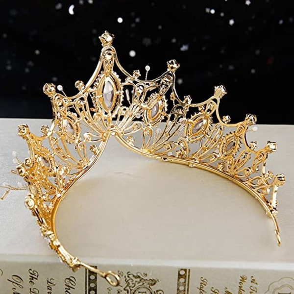 IC Gold Crown Tiara, Vintage Crown Rhinestone Pannband för bröllopsmottagningar