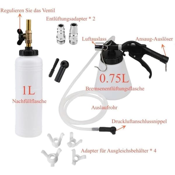 Automatisk trykkluftbremseutlufter, bremseutluftingsenhet, trykkluftbremseutlufter med 1L påfyllingsflaske