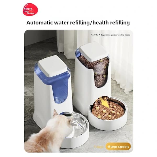 Hipidog | Automatisk ikke-elektrisk vand- og madskål til kæledyr, - hunde og katte, - Hipidog mærke light gray basic drinking fountain