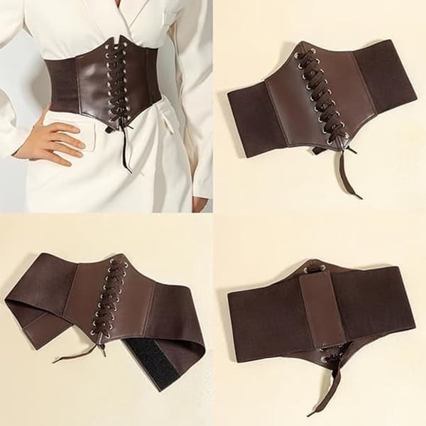 Korset til kvinder med gotiske smykker - Middelalderlig piratkostume - Brun med blondechoker - One Size