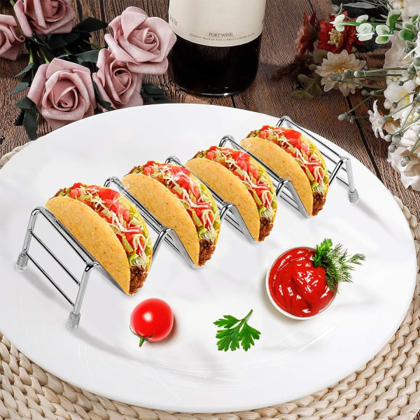 IC Tacoholder Stativ Rustfrit Stål 4 Lommer Taco Rack Bølgeform