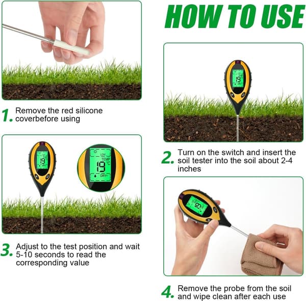 Meter - 4 - 1 - Soil Meter - Easy - Soil Moisture Meter - Gardening - Moisture Meter - Indoor - Outdoor Plants