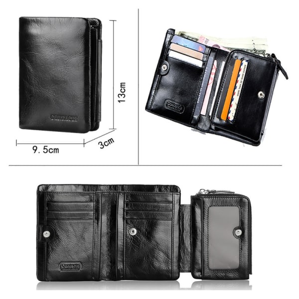 IC Läderplånbok herr, slimmad plånbok med myntfack & RFID-beskyttelse Sort