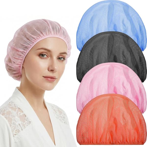 4-pak mesh-sovehætter til kvinder, elastiske åndbare hårnet til søvn og hårtørring, farverige Pink/Blue/Orange/Black