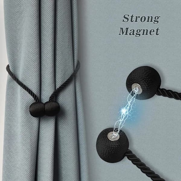 2-pack Black Magnetic Curtain Tiebacks, Decorative Holders for Thick/Thin Curtains Black Black