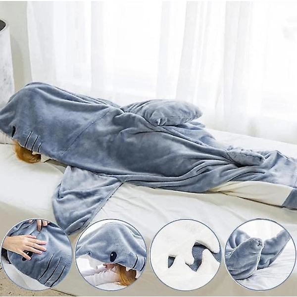 Mukava Hai-Blanket-Hupullinen Hai-Unipussi Piirretty Hai-Unipussi Pyjama Hai-Peitto, XL