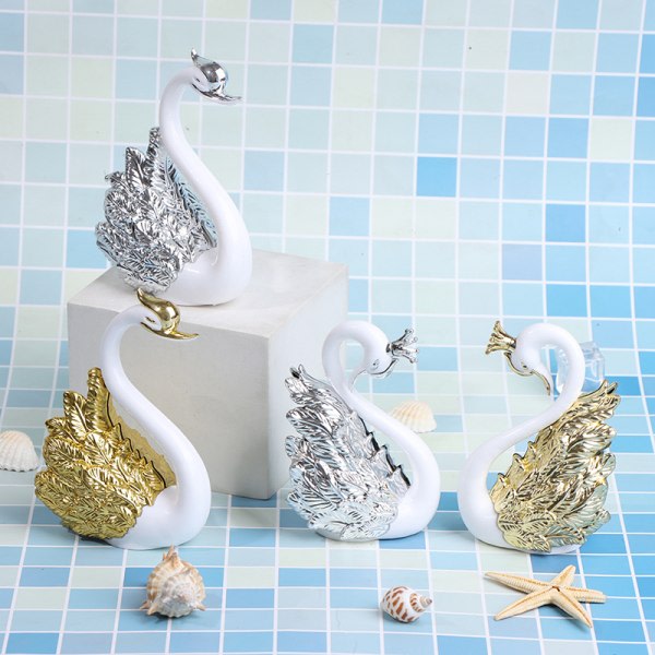 IC 2st Romantisk Crown Swan Cake Topper Cake Dessert Bakning Dekor Gold