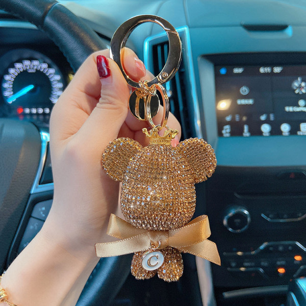 Söta djurnyckelringar för kvinnor Bling Big Bear nyckelring för flickväska Väska eller bilhänge, gyllene C IC