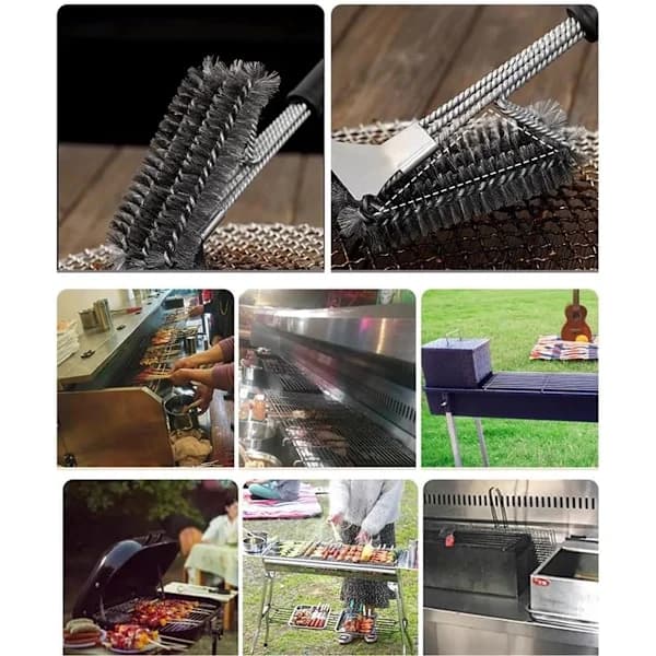 BBQ Grillbørste med bust i rustfritt stål og skrape for kull- og gassgriller, 18 tommer