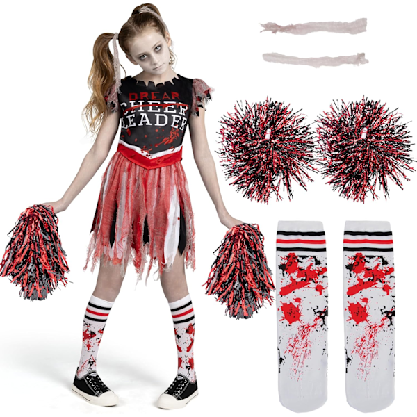 Girl Scary Bloody Cheerleader Costume, Zombie Cheerleader Costume for Halloween Dress Up Parties