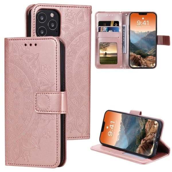 iPhone 12 Pro Max - Mandala Læder Etui - Rosaguld Rosaguld Rosaguld
