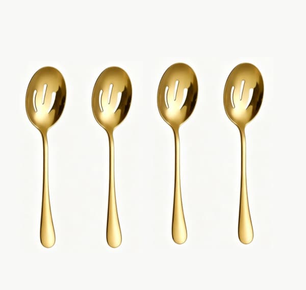 4-delt sett med hullsleiver, buffetredskaper i rustfritt stål for catering, restauranter og hjemmebruk, gull, 21,8 x 5,4 cm