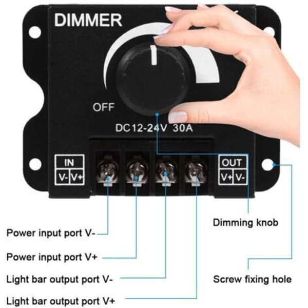 Dimmerbryter, 12V-24V 30A På/Av-bryter, for LED-striper Lysstyrkekontroll