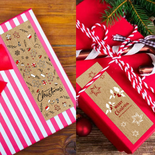 150 st/rulle Merry Christmas Stickers Kraftpapper Julklappsförpackningsetiketter för kuvert Kort Inslagning bakning Dekoration