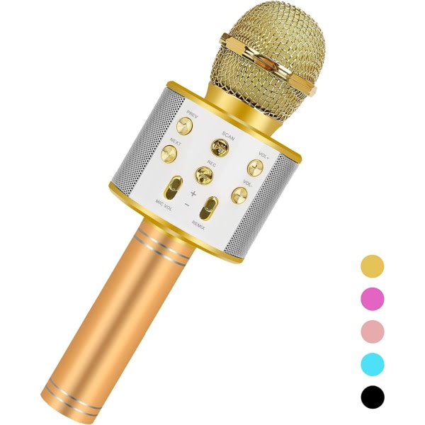 IC Födelsedagspresenter för 6-15 år gammal flicka pojke, Bluetooth trådlös karaoke mikrofoni-guld