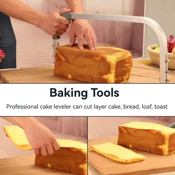 Justerbar kakeutjevner med 3 rustfrie stålblader, profesjonell lagkakeskjærer for brød og kakebaking