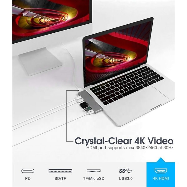 IC USB Typ-C Hub Dock för Macbook Pro Air Adapter 4k Hdtv Hub USB 3.0 Kortläsare Dockningsstation för Bärbar Dator USB Hub