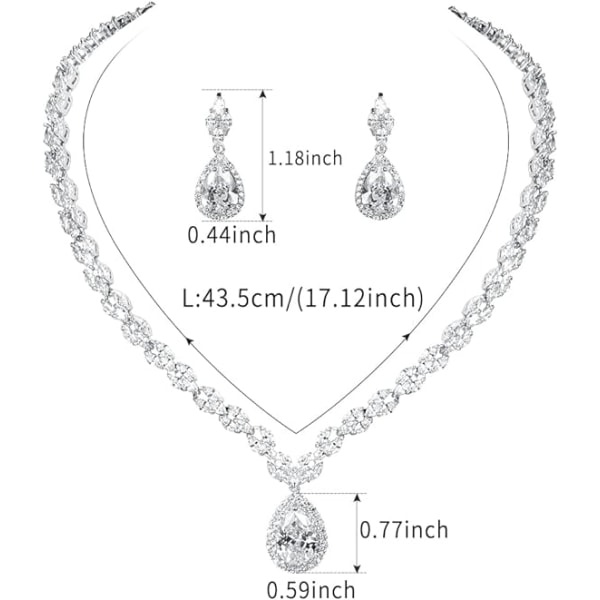 IC Vitguld/guldbelagt Cubic Zirconia CZ Marquise Tåre Brud Tennis Halskæde og Drop Øreringe Sæt til Bryllupsbruder