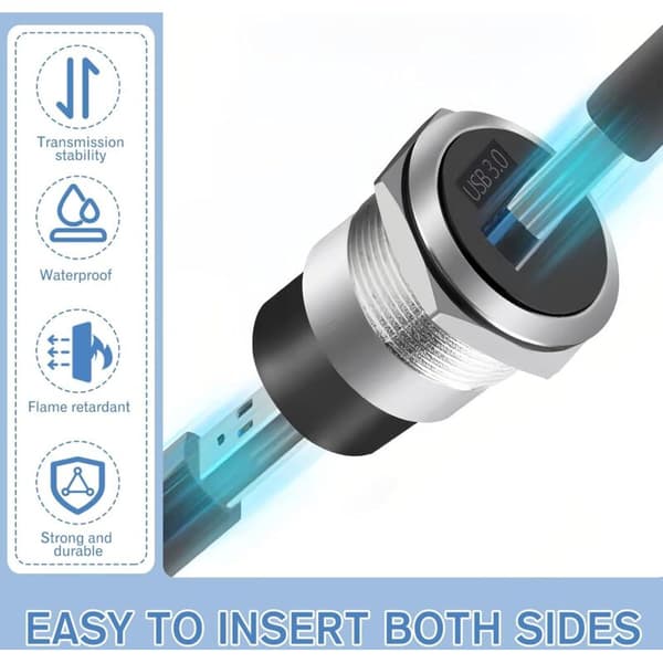 Dele USB 3.0 Panel Socket, Rund Tryk Konverter, Indbygget Gevindmonteringsadapter 5Gbps USB3.0 Hun, USB Auto Forsænket