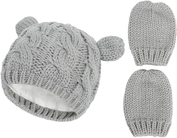 2 Barns Vintermössa & Handskar Set - Stickat Björnmönster, Varmt - för 2-5 År - Unisex