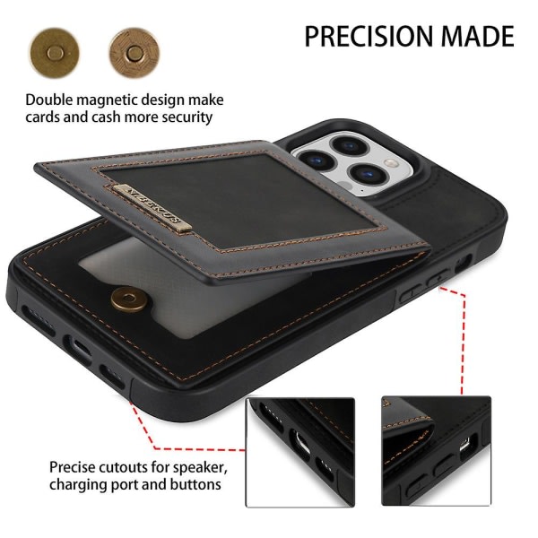 Skinnveske med glidelås for iPhone lommebokveske med holder for kredittkortspor Vinrød for iPhone 12Pro Max
